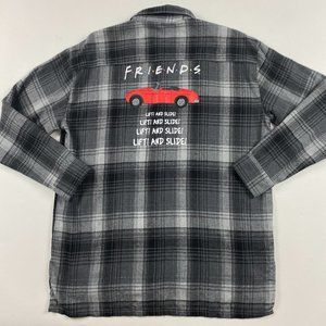 Warner Bros. Friends Gray Black Plaid Button-Down Shirt with Red Car Graphic